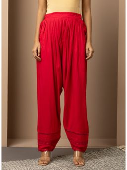 Lakshita - Solid Red Pleated Salwar with Hem Lace Work