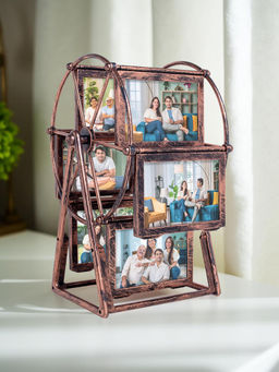Golden Peacock - Vintage Bronze Ferris Wheel Rotating Table Top Photo Frame (6 Photos)
