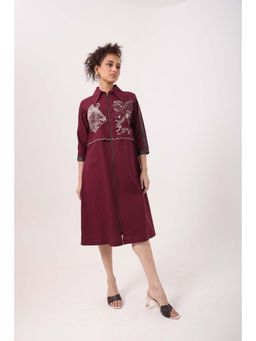 September Spring - Wine Mountain Scallop Dress - Burgundy