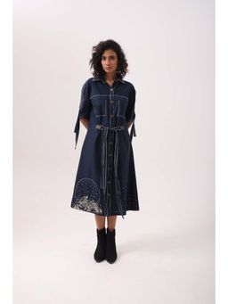 September Spring - Navy Circle Stardust Dress - Navy Blue