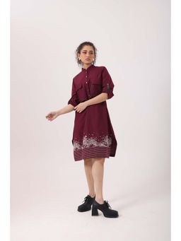 September Spring - Wine Landscape Dress - Burgundy