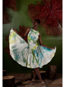 ROSA DAME - Felina Hand - Dyed Cotton Silk Flared Dress With Adjustable Back - Multi-Color