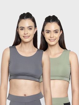 Clovia - Colourblock Active Crop Top with Cut-Out Detail on Back Multi-Color (Pack of 2)