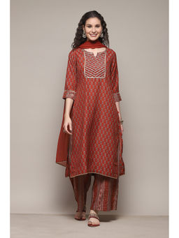 Biba - Embroidery Terracotta Kurta & Palazzo (Set of 3)