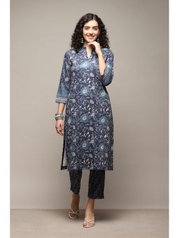 Biba - Floral Printed Indigo Kurta (Set of 2)