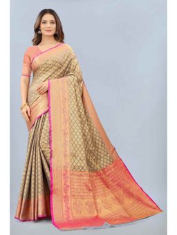 Silk Land - Kanjeewaram Silk Woven Grey Saree with Unstitched