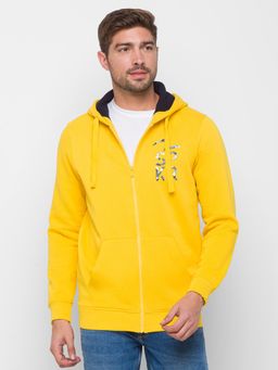 Spykar - Men Yellow Cotton Regular Fit Hoodie Sweatshirt
