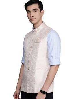 Manyavar - Mens Peach Brocade Festive Wear Nehru Jacket