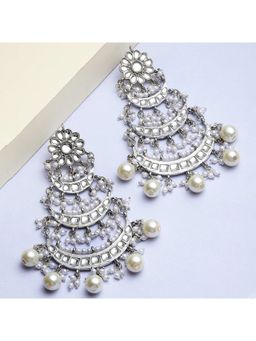Karatcart - Oxidised Silver Pearl Kundan Chandbali Earringsfor Women