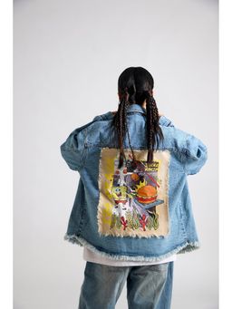 The Clothing Factory - Spongebob: The Secret Recipe Printed Canvas Oversized Denim Blue Jacket