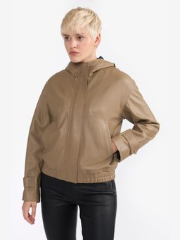 Perona - Kendall Women Beige Leather Full Sleeves Jacket