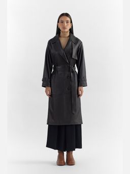 Perona - Sally Women Black Leather Full Sleeves Jacket with Belt