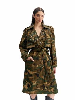 CILVR - Studded Camo Trench Olive Jacket
