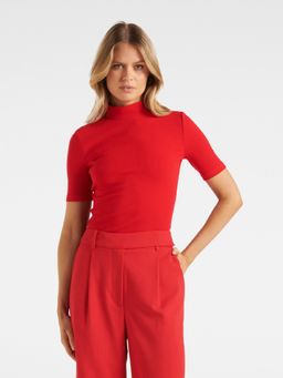 Forever New - Red Jessie Mock neck Half Sleeve Tee