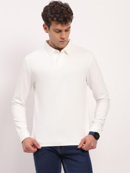 Global Republic - Men White Cotton Spandex Solid Collar T-shirt