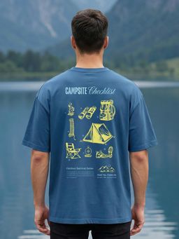 Nobero - Men Blue Oversized Graphic Printed T-shirt