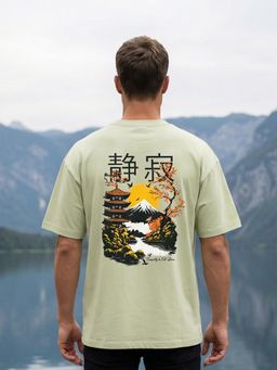 Nobero - Men Green Oversized Graphic Printed T-shirt