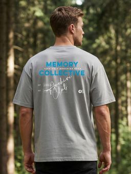 Nobero - Men Grey Oversized Typography Printed T-shirt