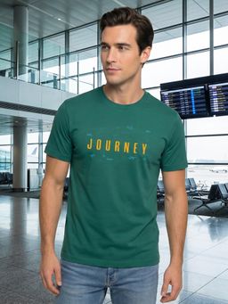 Nobero - Men Green Regular Fit Typography Printed T-shirt