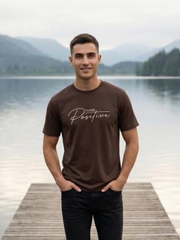 Nobero - Men Brown Regular Fit Typography Printed T-shirt