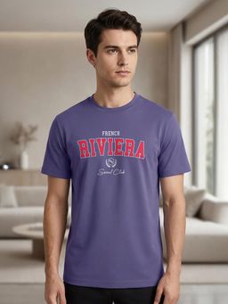 Nobero - Men Purple Regular Fit Textured Printed T-shirt