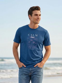 Nobero - Men Blue Regular Fit Printed T-shirt