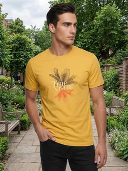 Nobero - Men Yellow Regular Fit Graphic Printed T-shirt