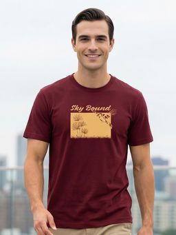 Nobero - Men Maroon Regular Fit Printed T-shirt
