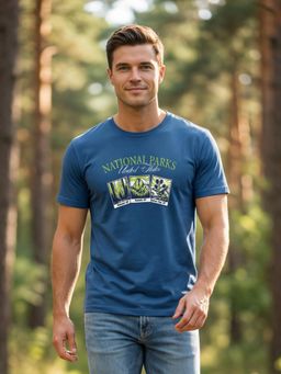 Nobero - Men Blue Regular Fit Graphic Printed T-shirt