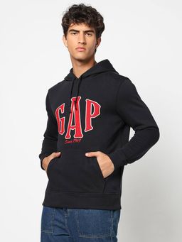 GAP - Men Navy Blue Logo Embroidered Hoodie