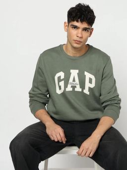 GAP - Men Green Logo Text Printed Crew Neck Sweatshirt