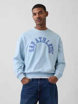 GAP - Men Blue Embroidered Crew Neck Drop-Shoulder Sweatshirt