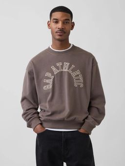 GAP - Men Brown Embroidered Crew Neck Drop-Shoulder Sweatshirt
