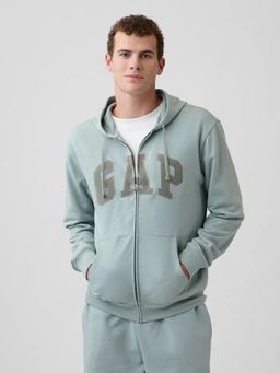 GAP - Men Green Embroidered Relaxed Zip-Front Hoodie
