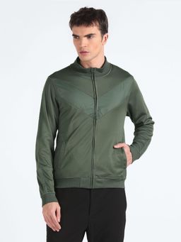 Flying Machine - Men Green High Neck Panelled Zipper Sweatshirt