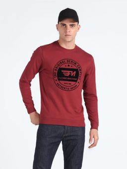 Flying Machine - Men Maroon Brand Text Printed Cotton Sweatshirt