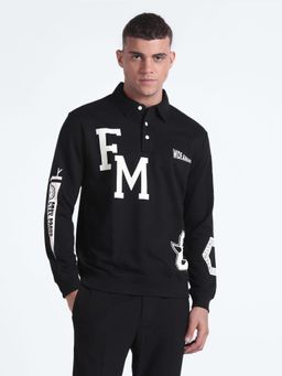 Flying Machine - Men Black Text Printed Collar Neck Sweatshirt