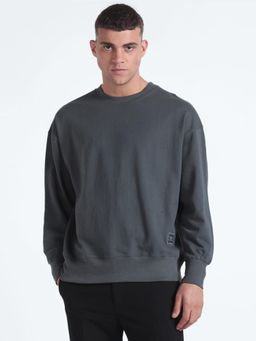 Flying Machine - Men Grey Oversized Solid Sweatshirt