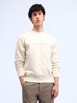 Flying Machine - Men Off White Solid Relaxed Fit Sweatshirt