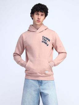Flying Machine - Men Pink Typographic Printed Regular Fit Hoodie