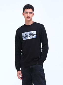 Flying Machine - Men Black Regular Fit Graphic Printed Sweatshirt