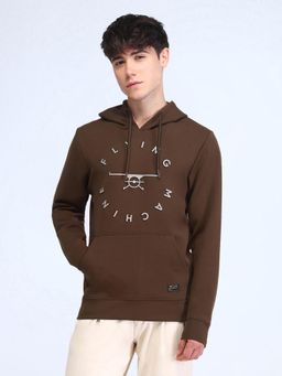 Flying Machine - Men Brown Regular Fit Printed Hoodie