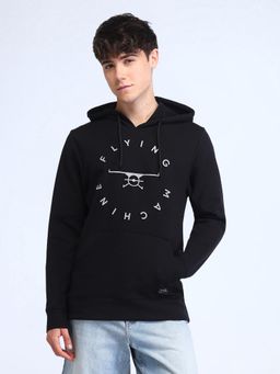 Flying Machine - Men Black Regular Fit Printed Hoodie