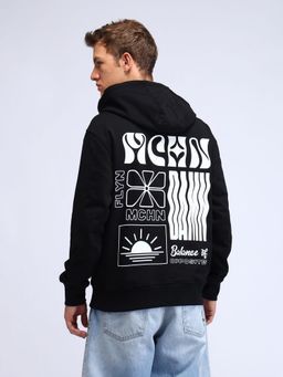 Flying Machine - Men Black Graphic Printed Relaxed Fit Hoodie