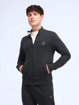 Flying Machine - Men Grey Solid High Neck Zipper Sweatshirt