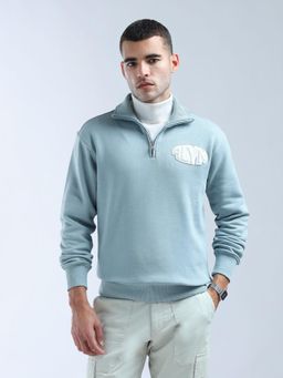 Flying Machine - Men Blue Solid High Neck Sweatshirt
