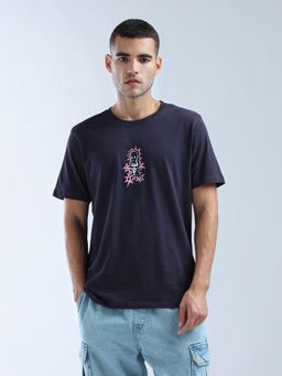 Flying Machine - Men Navy Blue Graphic Printed Regular Fit T-shirt