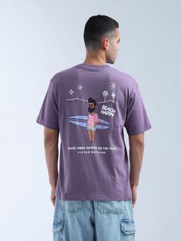 Flying Machine - Men Purple Graphic Printed Relaxed Fit T-shirt