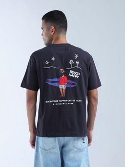 Flying Machine - Men Navy Blue Graphic Printed Relaxed Fit T-shirt