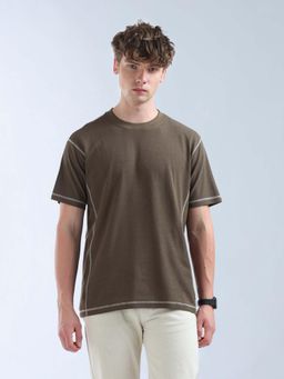 Flying Machine - Men Brown Solid Relaxed Fit T-shirt